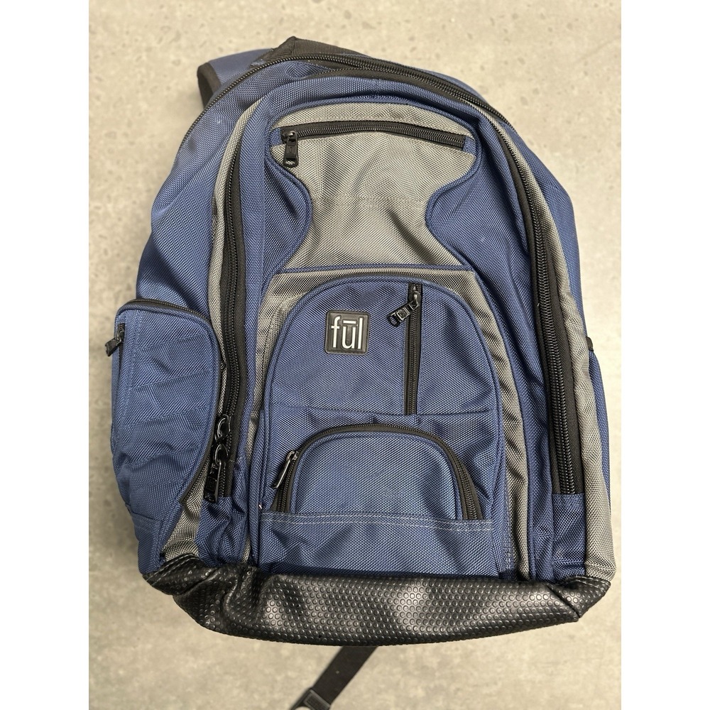 FUL Backpack Blue Gray Laptop School Travel Multi Pocket Adjustable